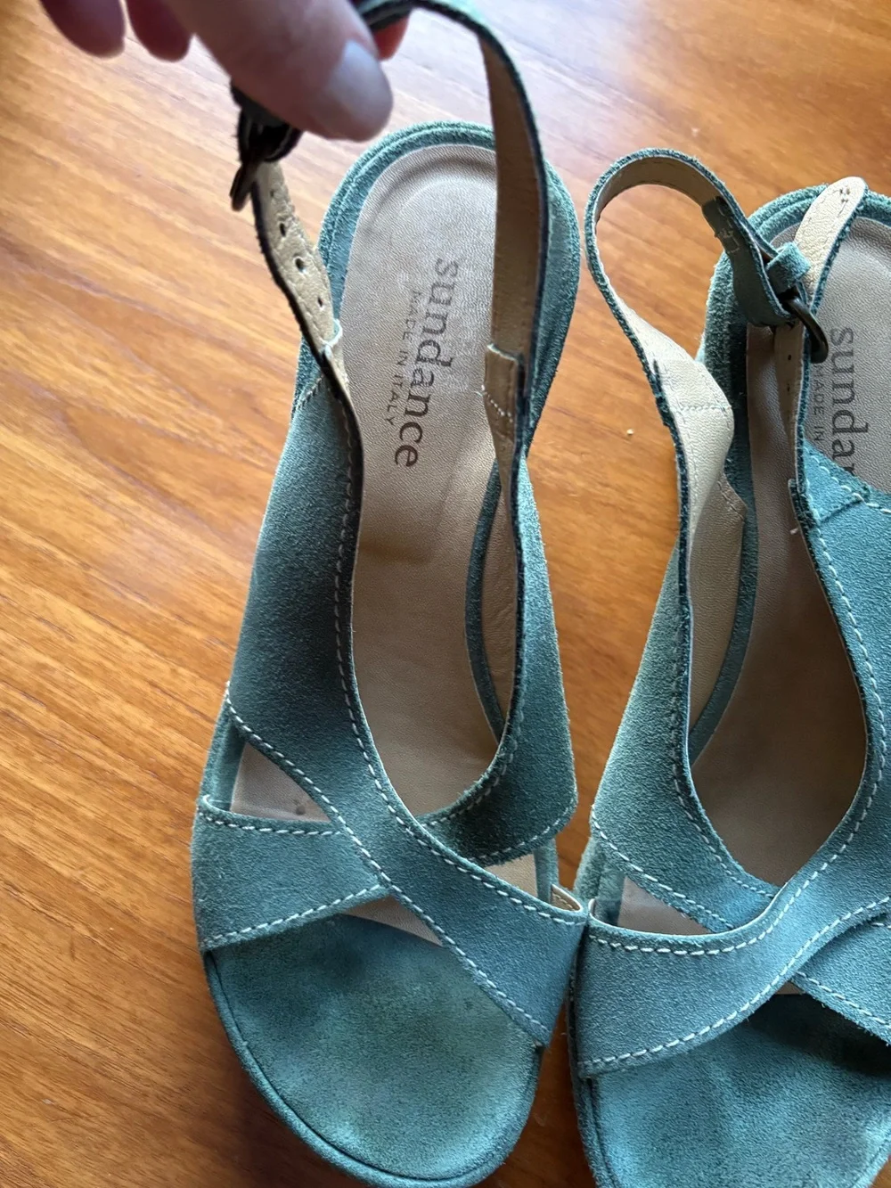 Sundance Melissa Teal Suede Wedges Buckle VGUC IT 40